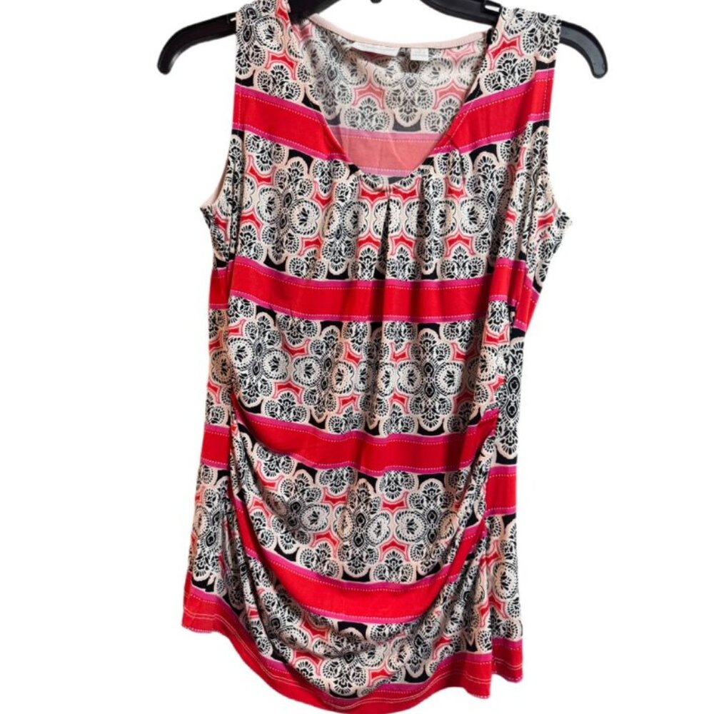 New York & Company Sleeveless Printed Top Size M Red Boho Stretch Blouse - Picture 3 of 5